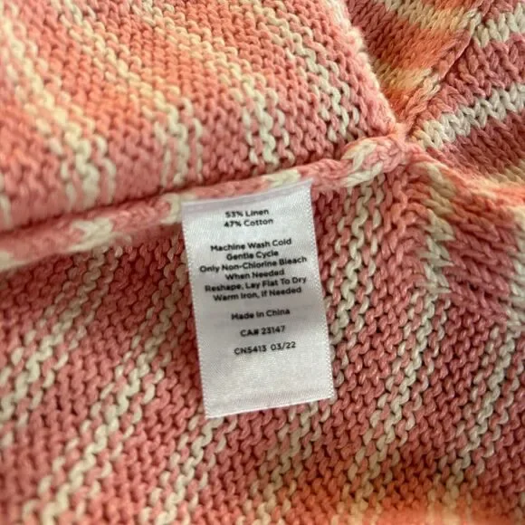 Talbots Sweater 1X Women's Pink & White Striped V-Neck Linen Cotton Longsleeve - Picture 9 of 9